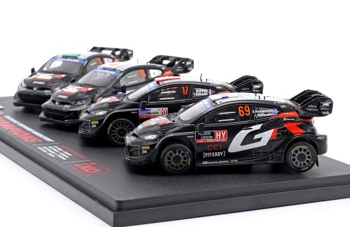 Set of 4 models TOYOTA GR YARIS Rally1 Hybrid #33 / #17 / #18  Rally Japan 2024 & #69 Winner Latvia 2024 - WRC MANUFACTURER'S CHAMPIONS 2024